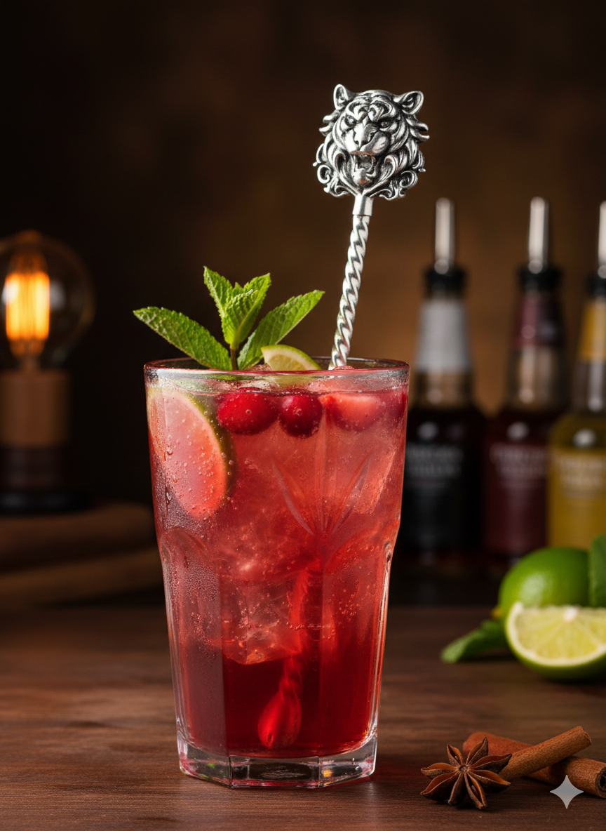 Luxury Silver Tiger Head Stirrer Set – Set of 4 in Velvet Box