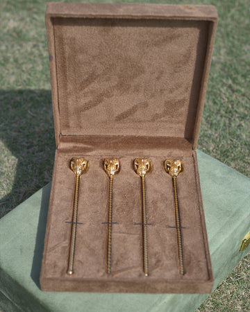 Sheep Head Cocktail Stirrer Set in Gold Plating