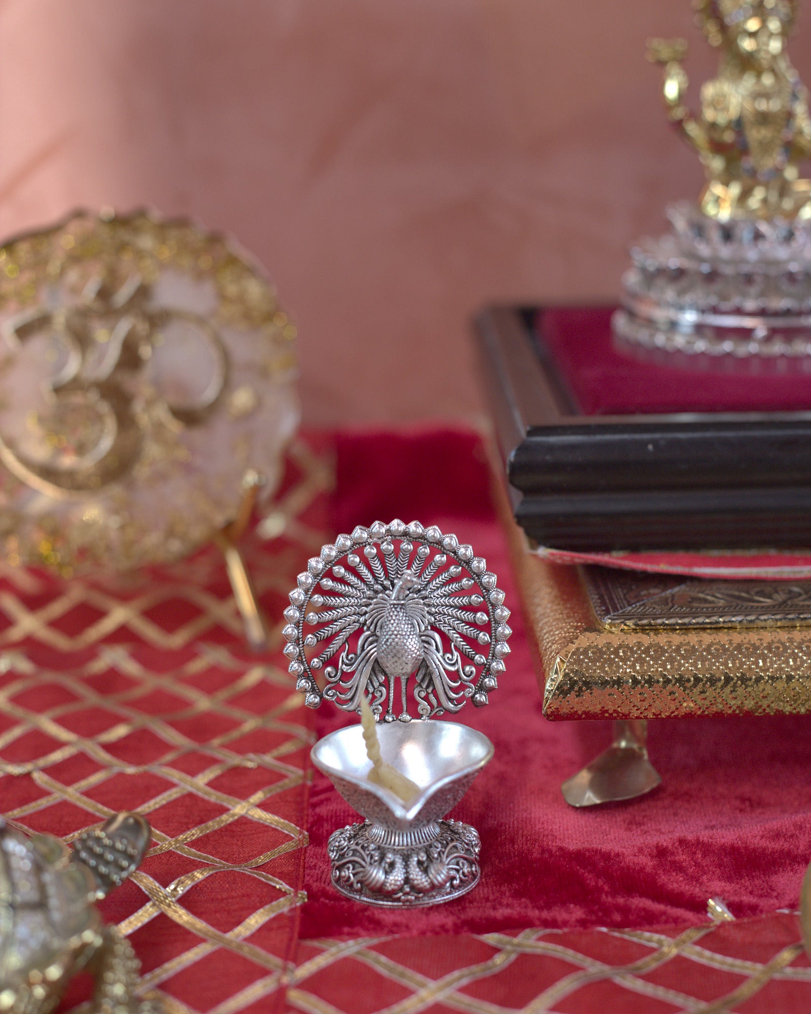 Peacock Diya in Pure Silver Plating