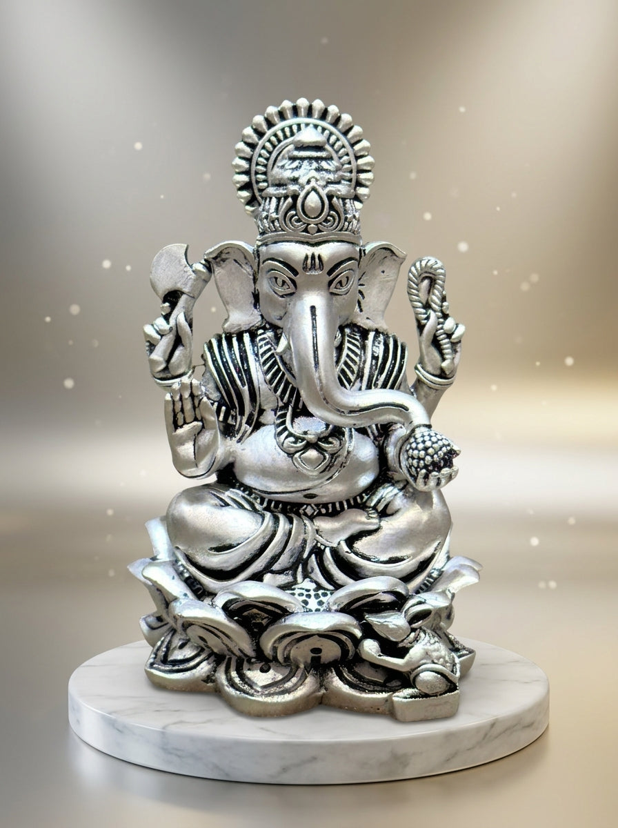 Chaturbhuj Ganapati Idol in Pure Silver Plating