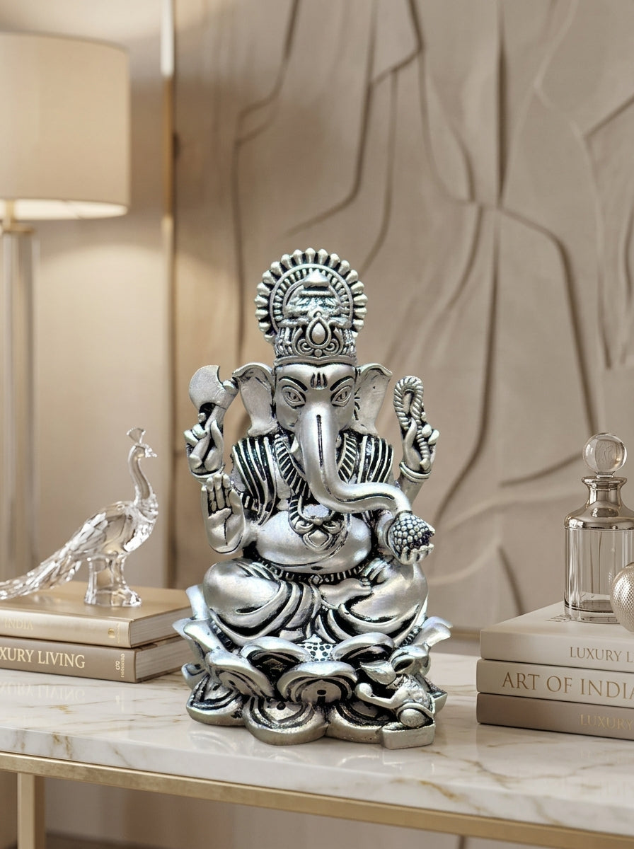 Chaturbhuj Ganapati Idol in Pure Silver Plating