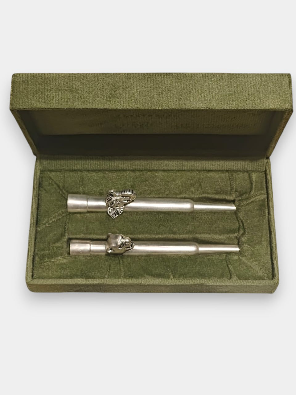 Pure Silver Plated Brass Hookah Tip Set of 2 in Velvet Box | Luxury Mouthpiece Collection | Choose Your Design Pair | Premium Shisha Accessory Gift Set