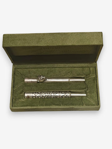 Pure Silver Plated Brass Hookah Tip Set of 2 in Velvet Box | Luxury Mouthpiece Collection | Choose Your Design Pair | Premium Shisha Accessory Gift Set