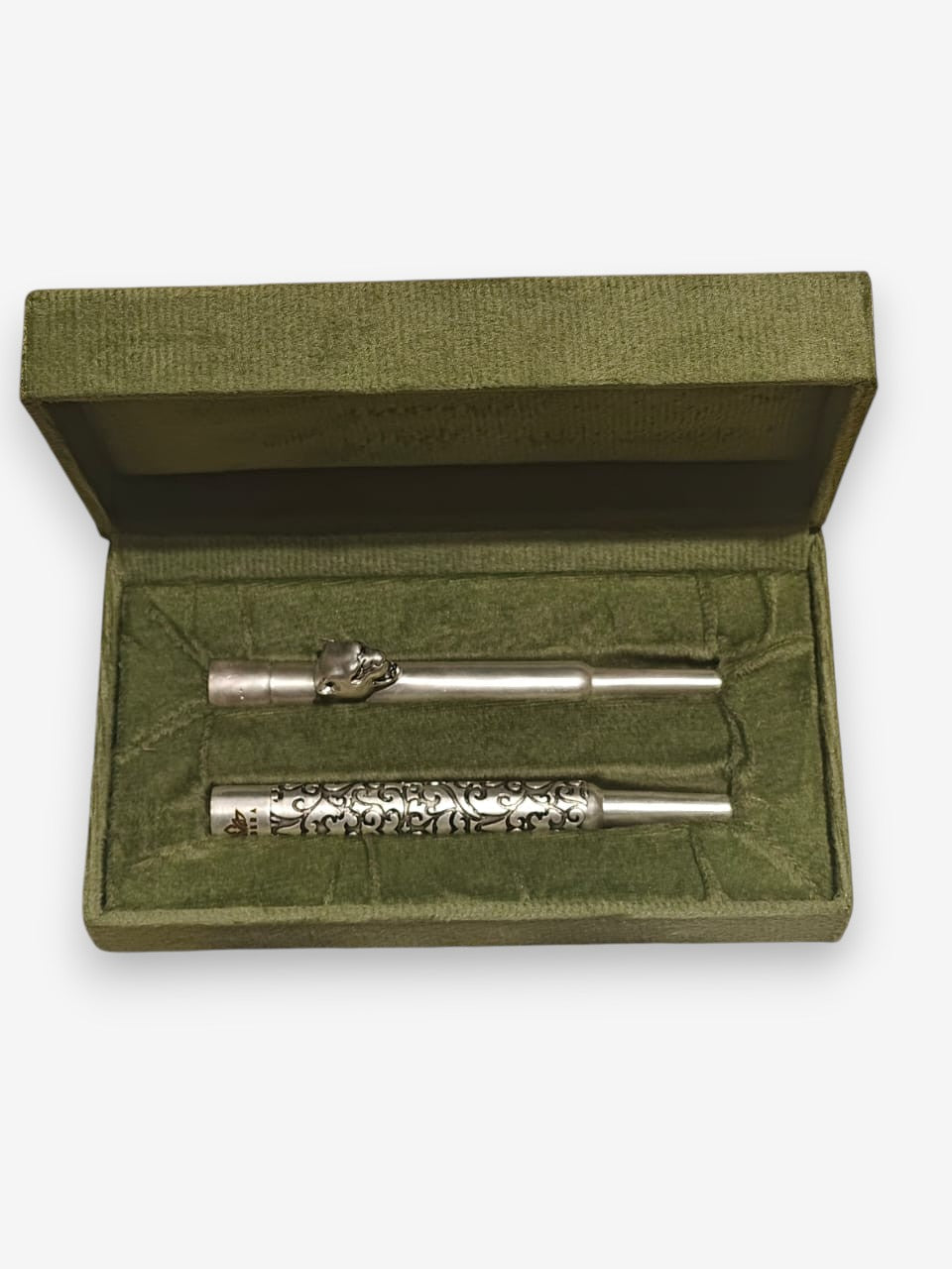 Pure Silver Plated Brass Hookah Tip Set of 2 in Velvet Box | Luxury Mouthpiece Collection | Choose Your Design Pair | Premium Shisha Accessory Gift Set
