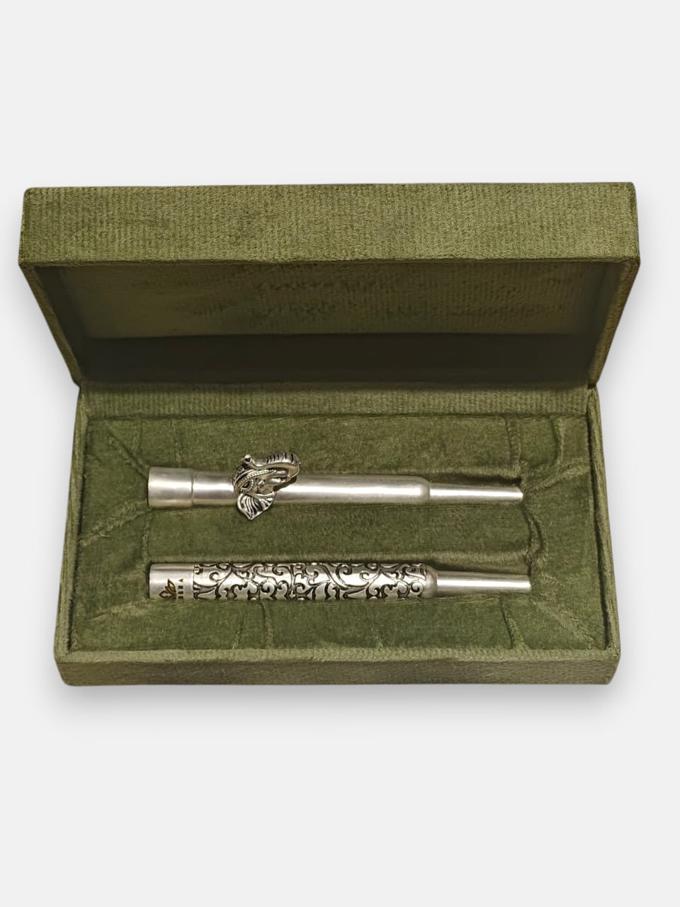 Pure Silver Plated Brass Hookah Tip Set of 2 in Velvet Box | Luxury Mouthpiece Collection | Choose Your Design Pair | Premium Shisha Accessory Gift Set