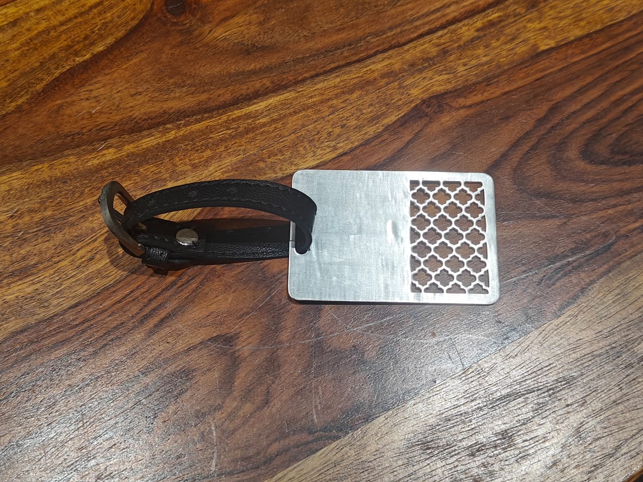 Pure Silver Plated Brass Custom Luggage Tag with Moroccan Lattice Design | Personalized Travel Accessory | Premium Engraved Bag Tag Gift