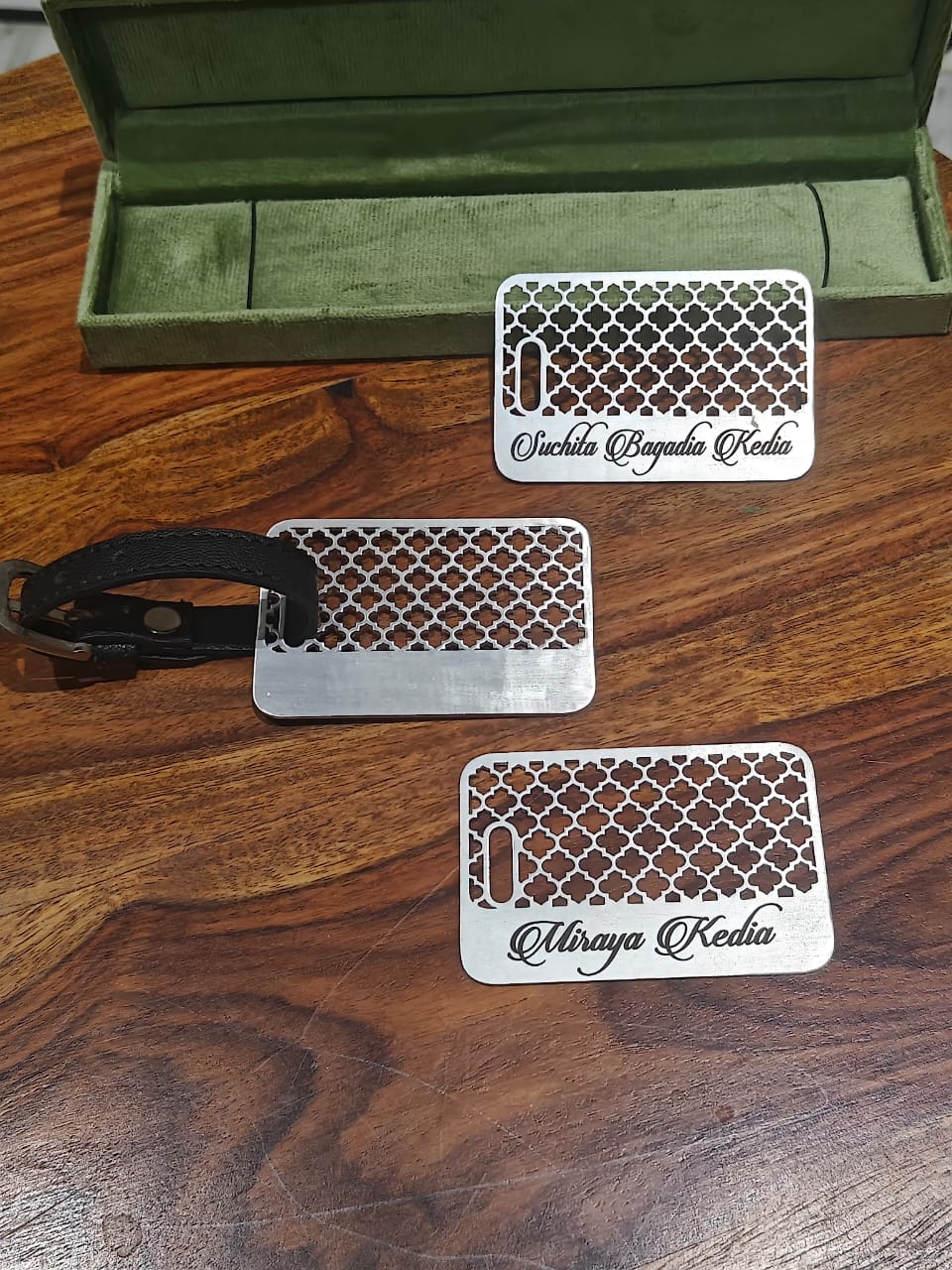 Pure Silver Plated Brass Custom Luggage Tag with Moroccan Lattice Design | Personalized Travel Accessory | Premium Engraved Bag Tag Gift