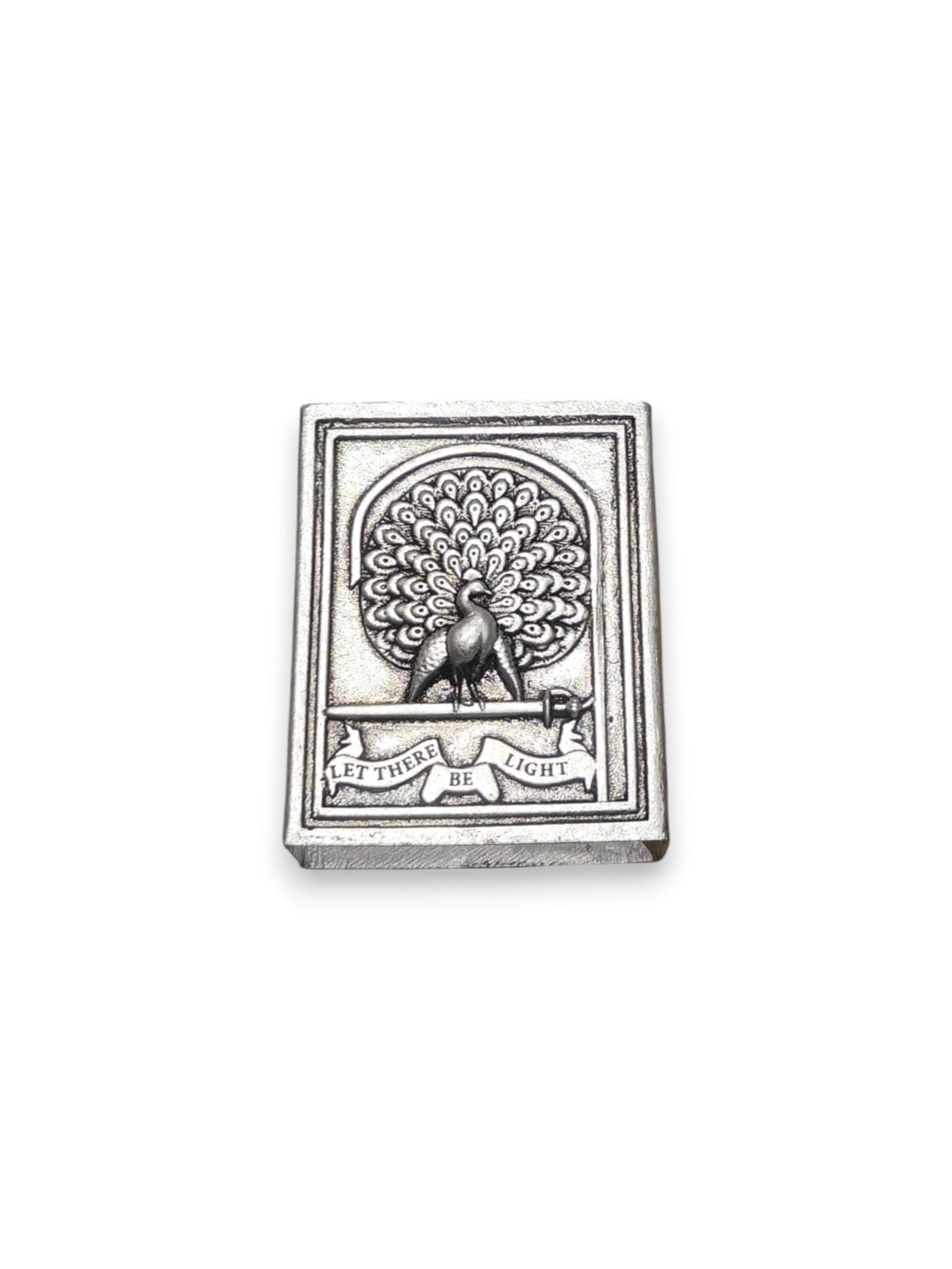 Pure Silver Plated Brass Peacock Matchbox Cover | "Let There Be Light" Sacred Design | Premium Pooja & Home Décor Accessory