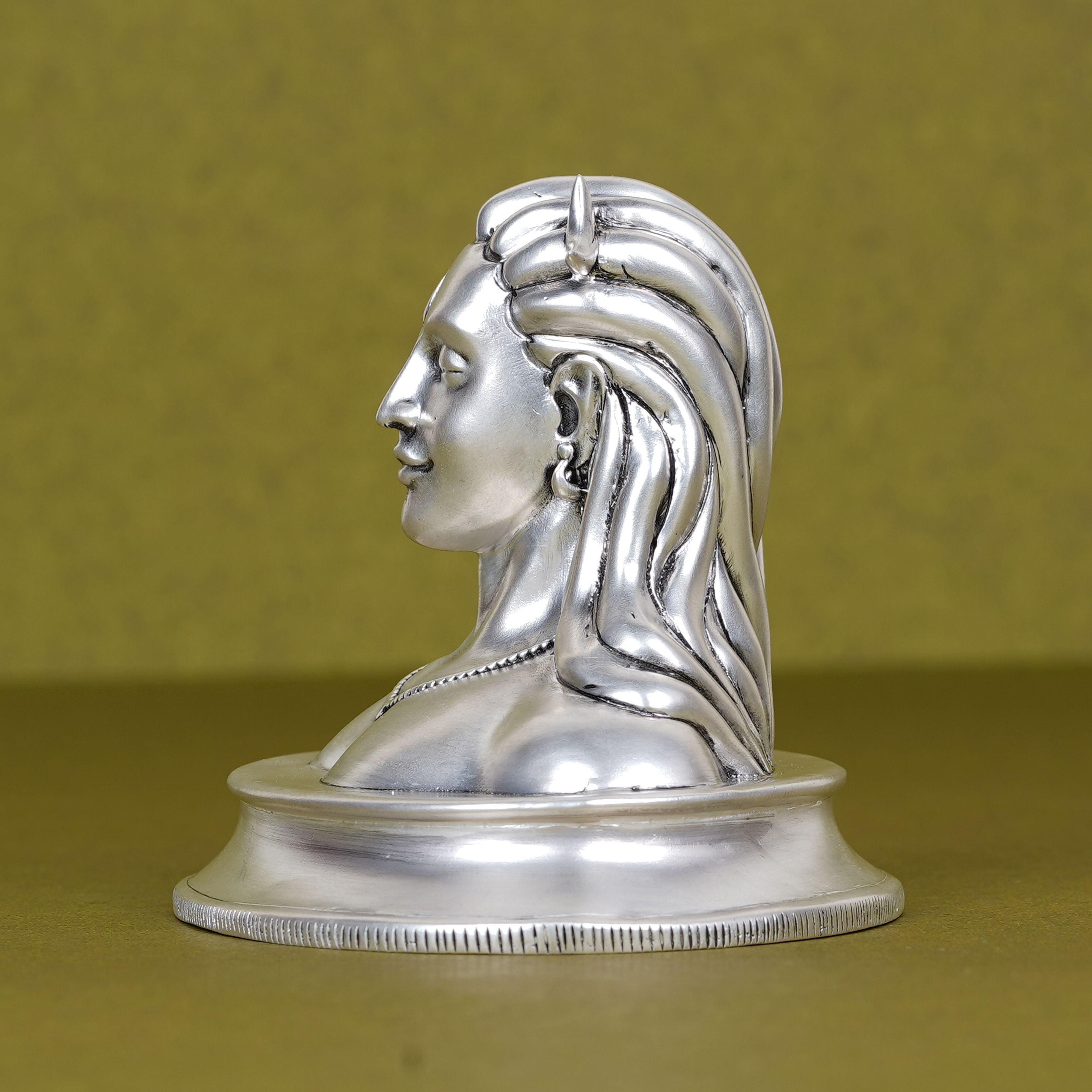 Adi Yogi Shiva Idol in Silver Plating for Car Dashboard