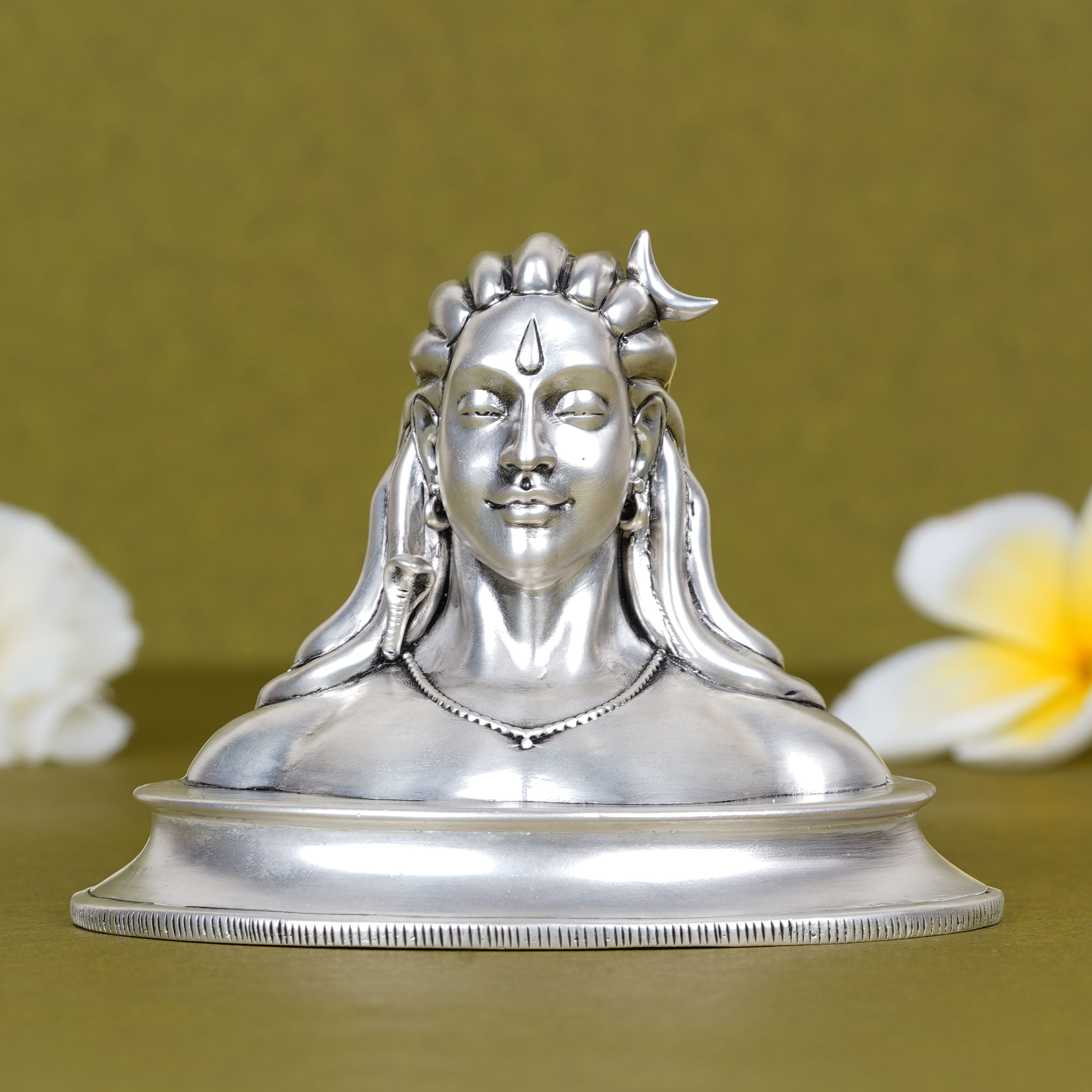 Adi Yogi Shiva Idol in Silver Plating for Car Dashboard