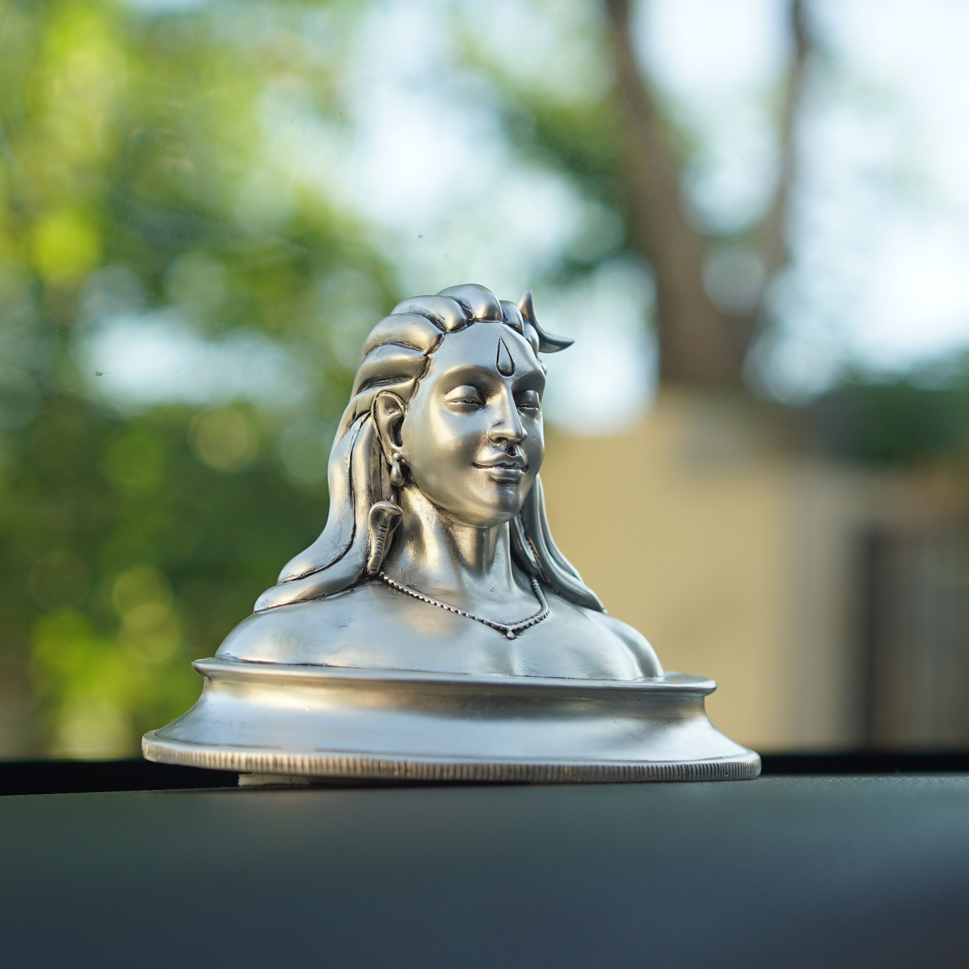 Adi Yogi Shiva Idol in Silver Plating for Car Dashboard