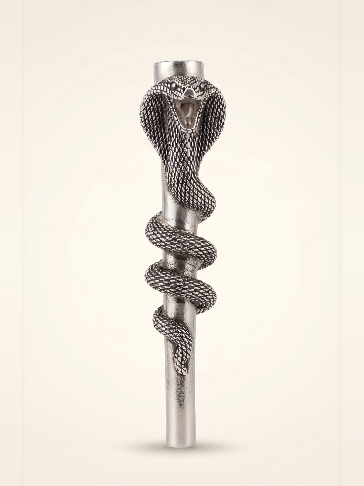 Coiled cobra hookah tip in pure silver plating with a raised hood, by Sabera