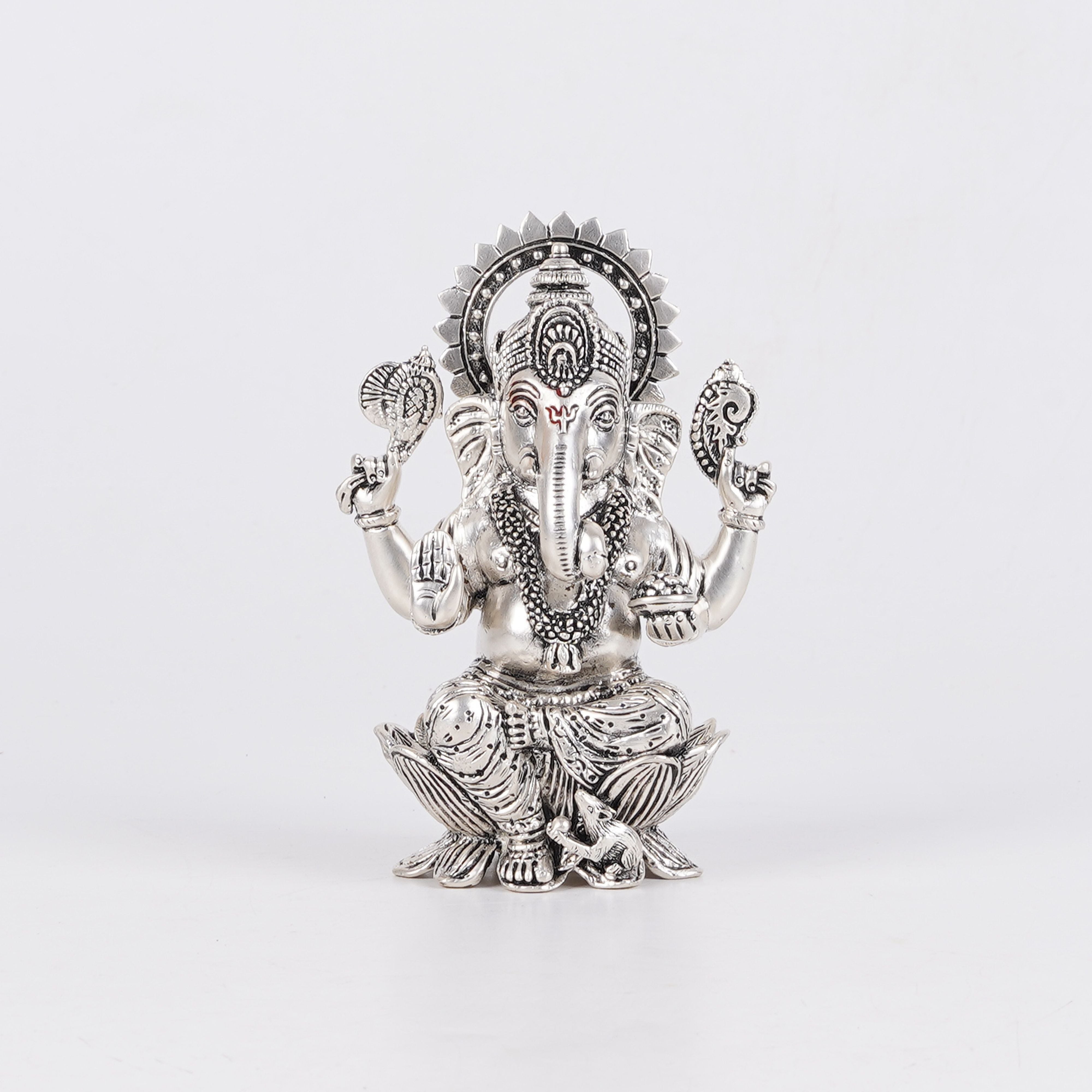 Divine Silver-Plated Ganesh Ji Idol on Lotus