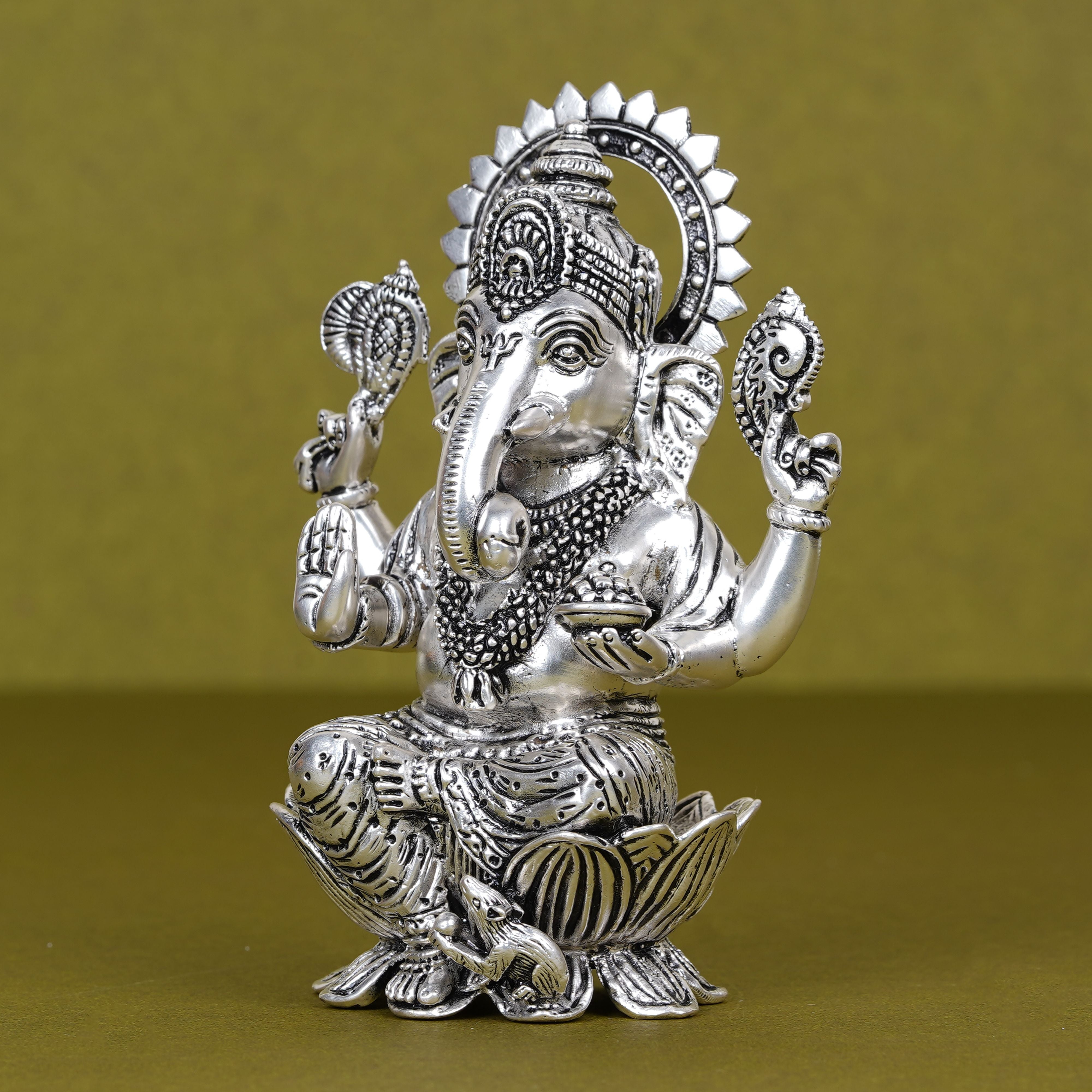 Divine Silver-Plated Ganesh Ji Idol on Lotus