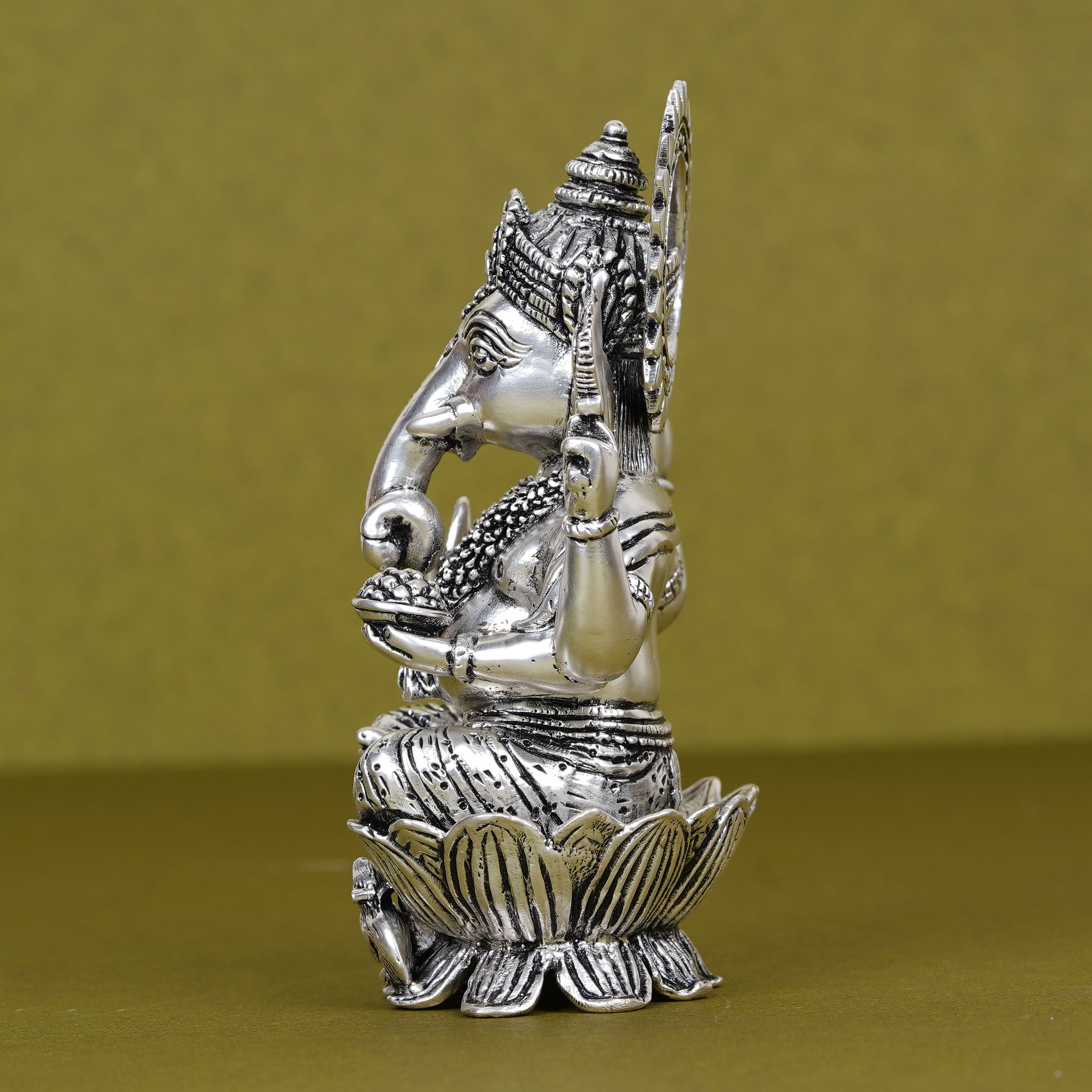 Divine Silver-Plated Ganesh Ji Idol on Lotus