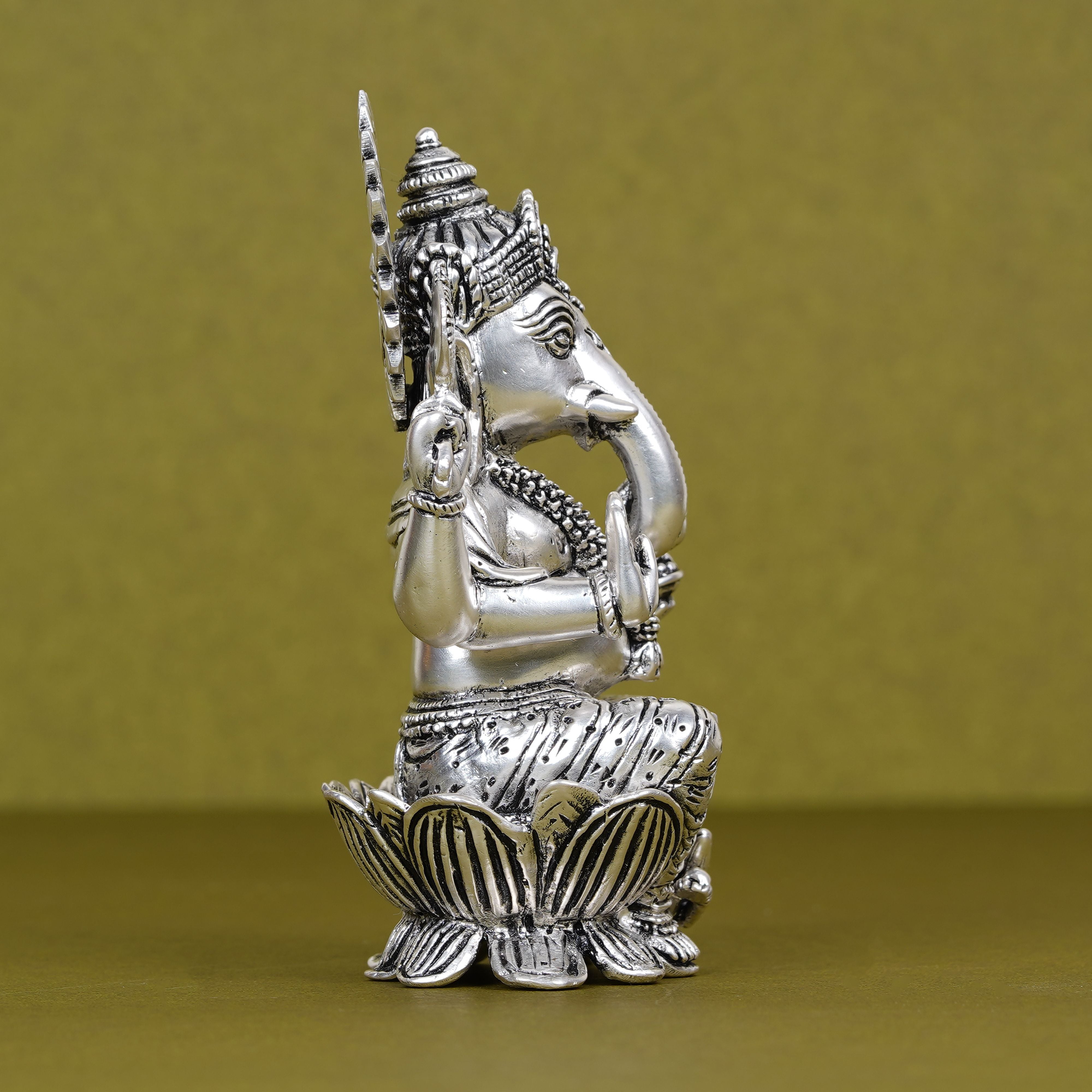 Divine Silver-Plated Ganesh Ji Idol on Lotus