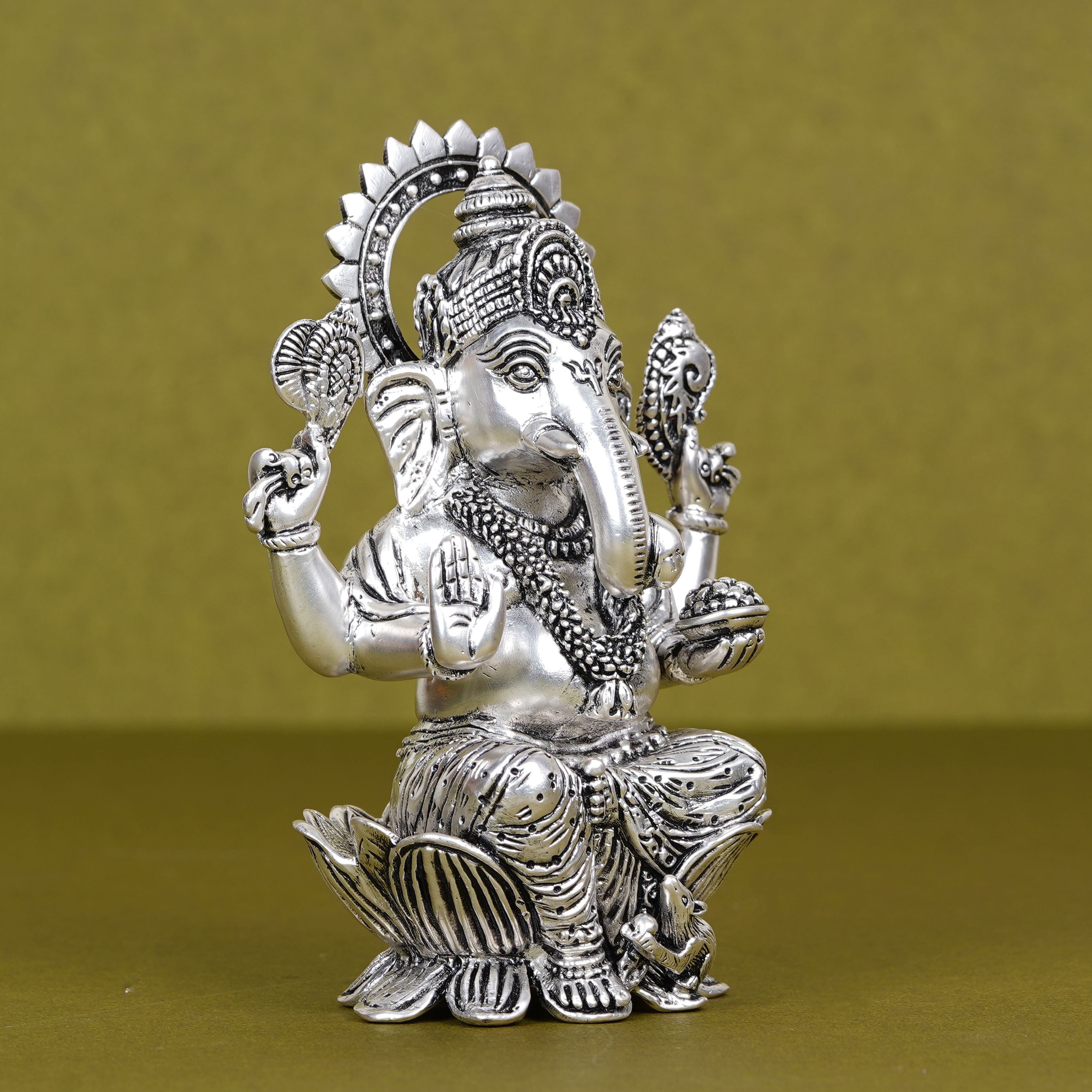 Divine Silver-Plated Ganesh Ji Idol on Lotus