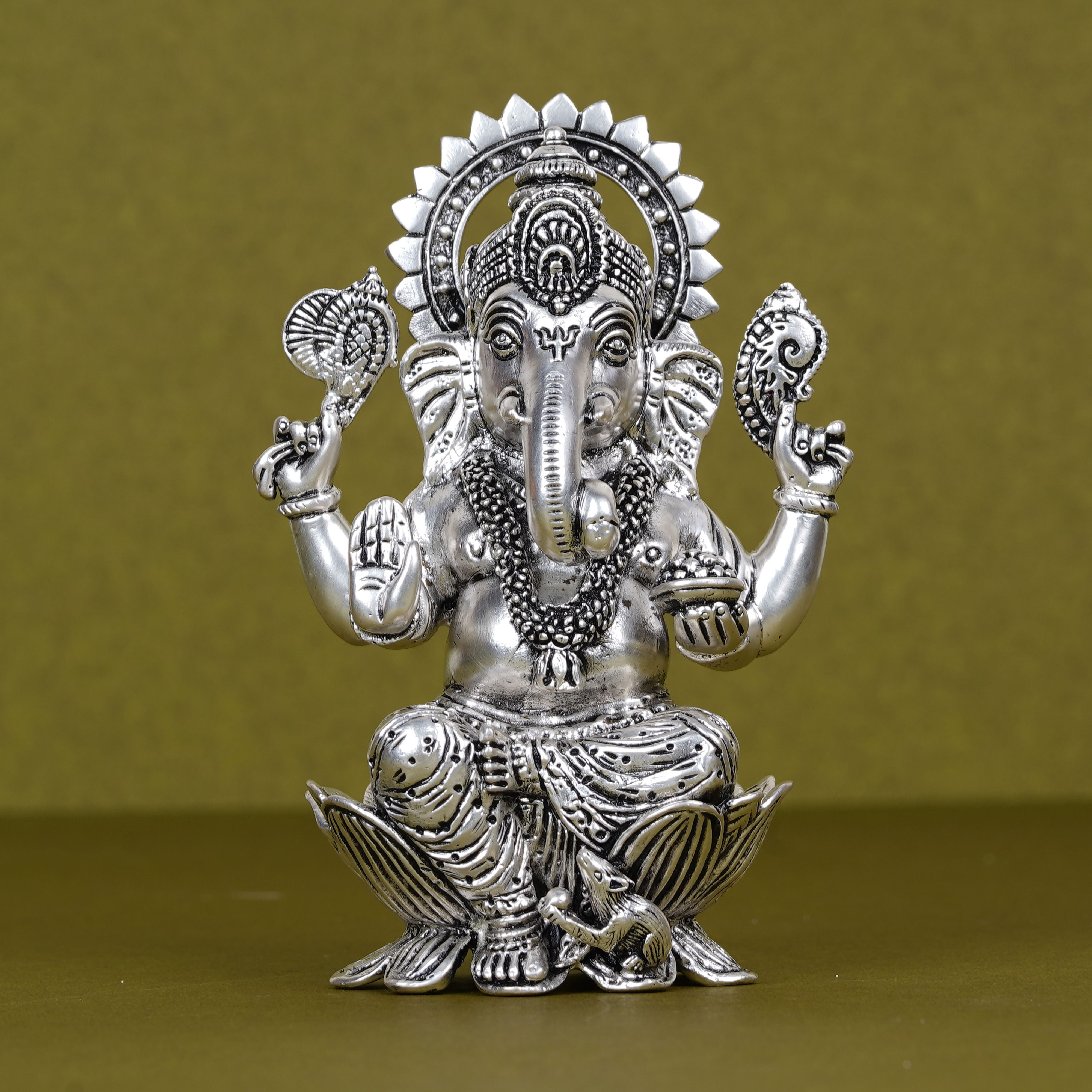 Divine Silver-Plated Ganesh Ji Idol on Lotus