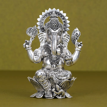 Divine Silver-Plated Ganesh Ji Idol on Lotus