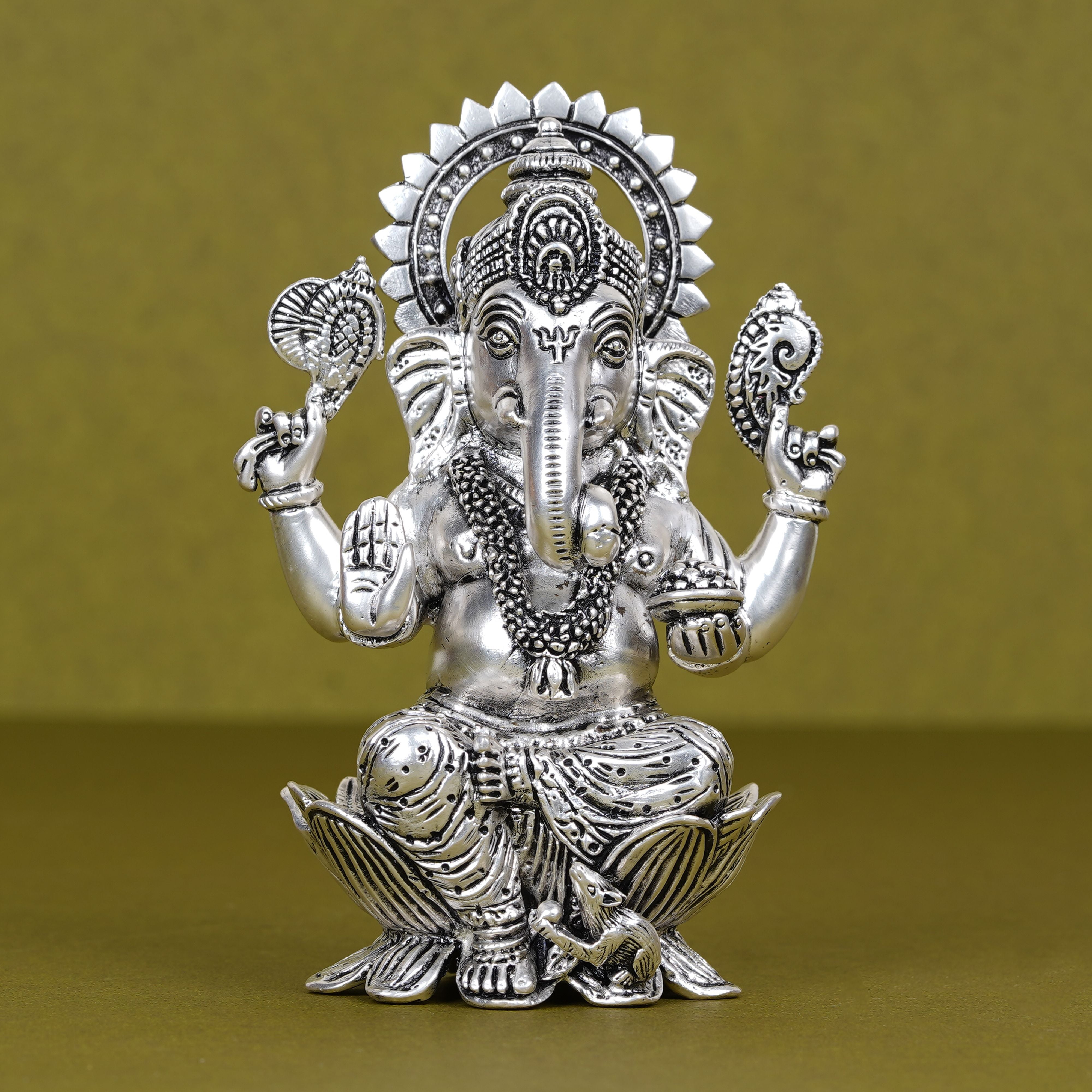 Divine Silver-Plated Ganesh Ji Idol on Lotus