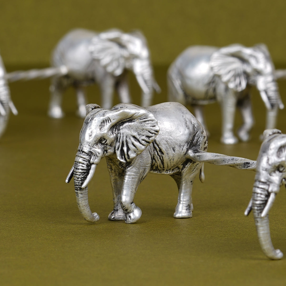 Authentic close view of the hand-finished silver-plated elephant spoon rest
