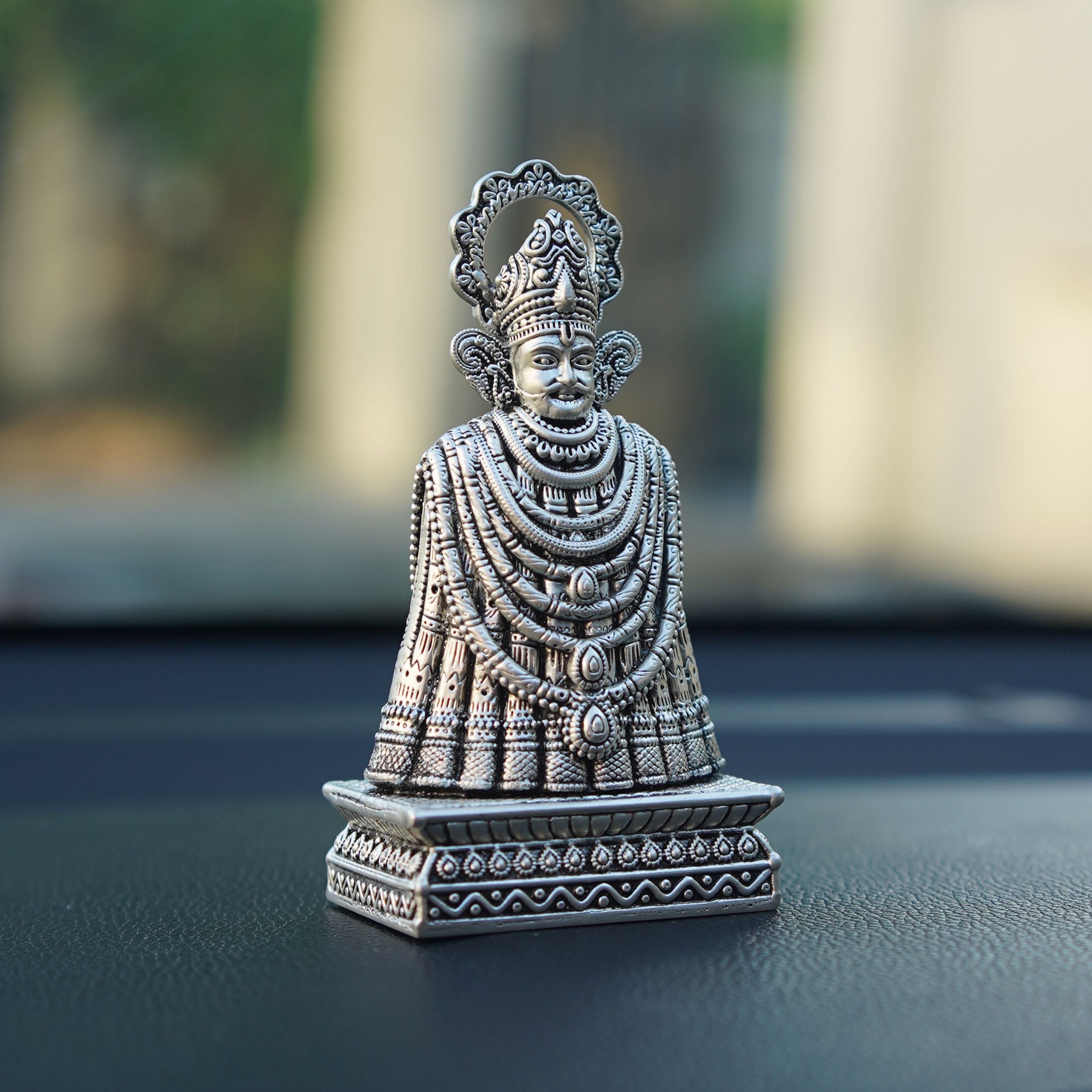 Khatu Shyam Ji Idol for Car Dashboard in Silver Plating