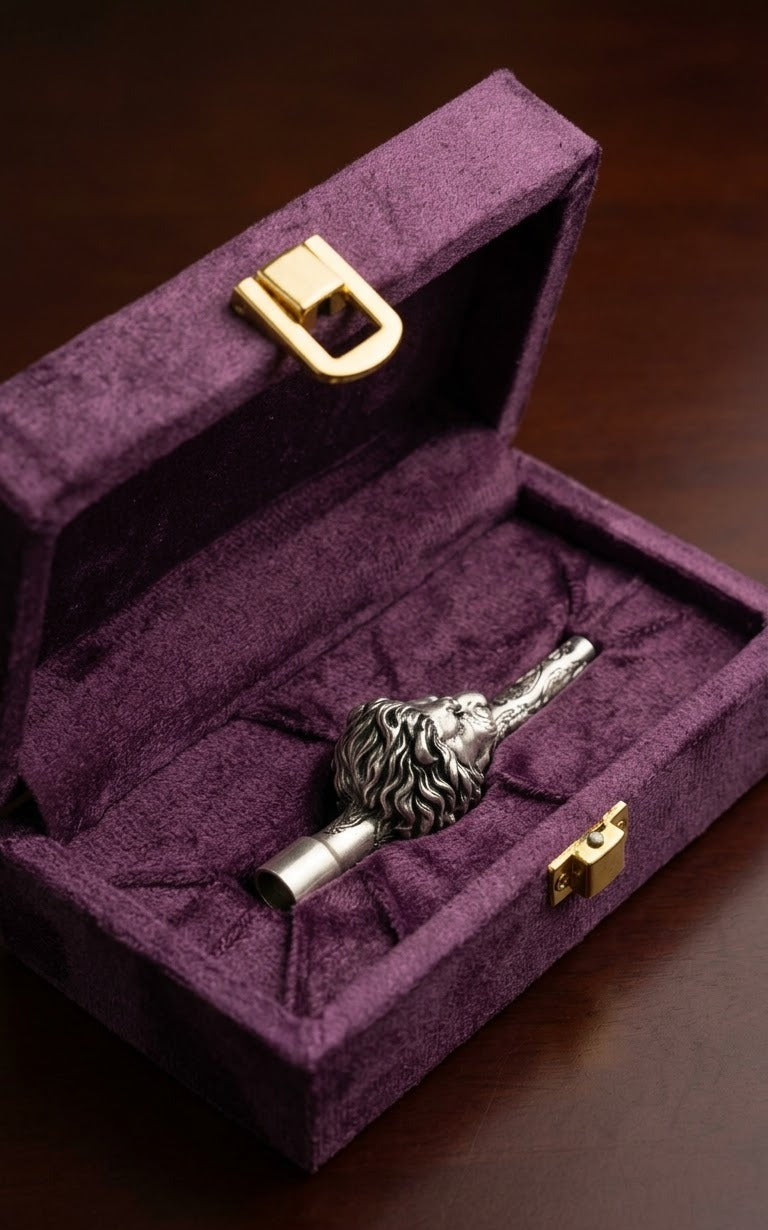 Sabera king lion hookah tip in its fitted velvet gift box