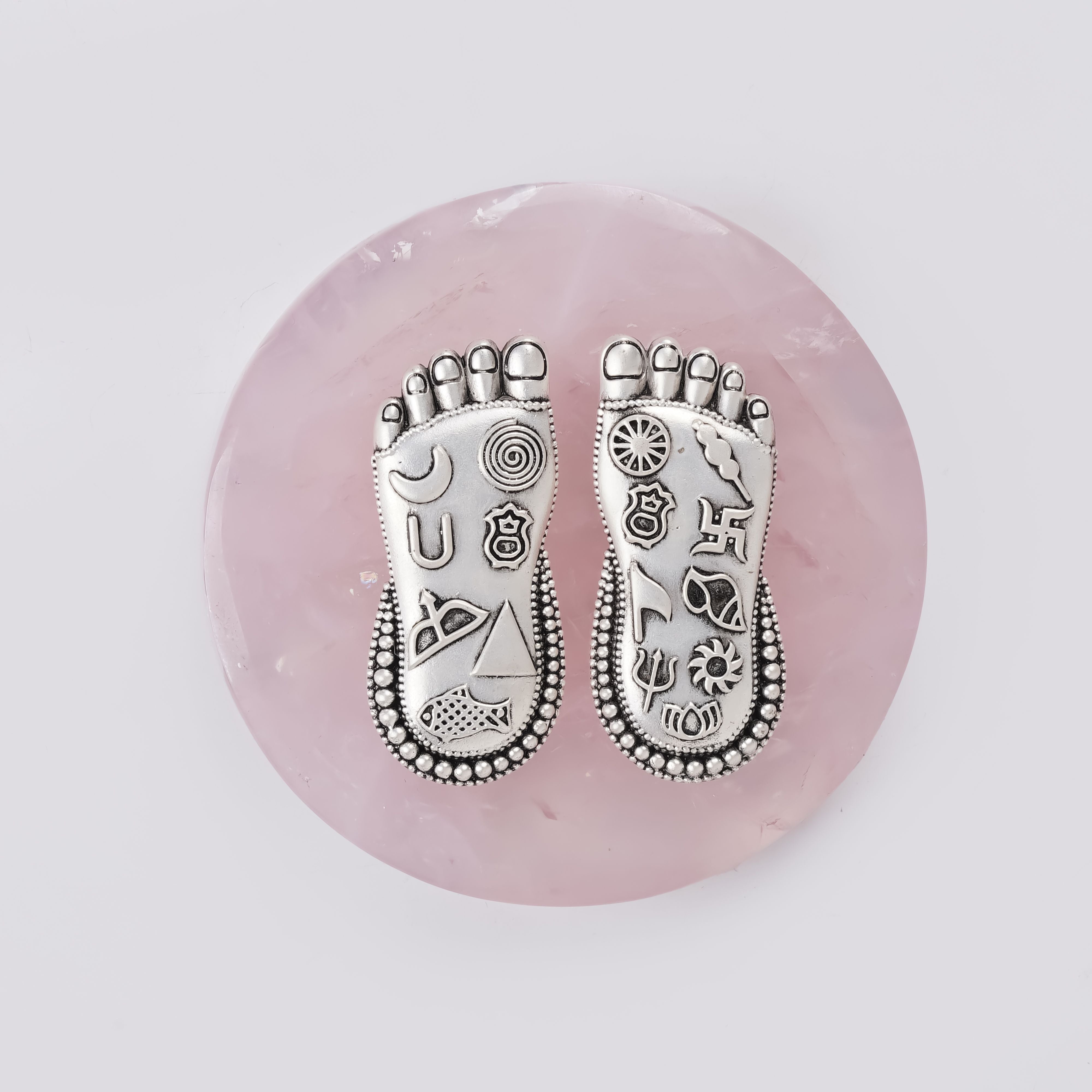 Lakshmi Charan on Wooden Plank/ Rose Quartz  Earthy & Auspicious