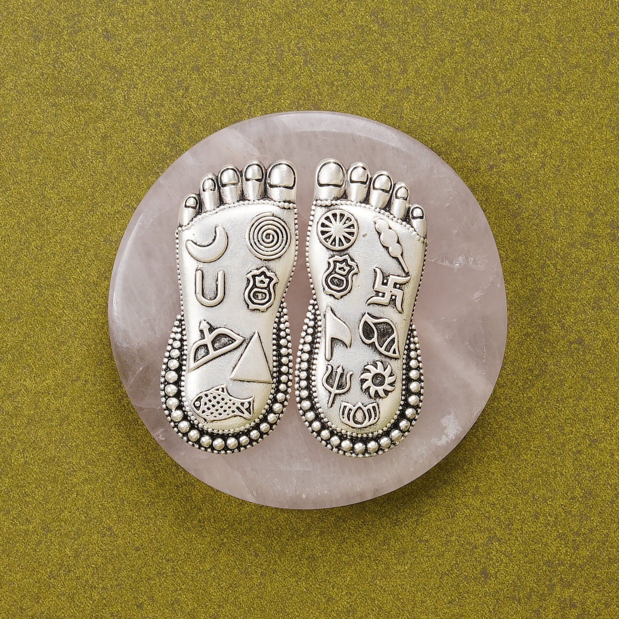 Lakshmi Charan on Wooden Plank/ Rose Quartz  Earthy & Auspicious