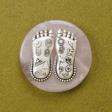 Lakshmi Charan on Wooden Plank/ Rose Quartz  Earthy & Auspicious