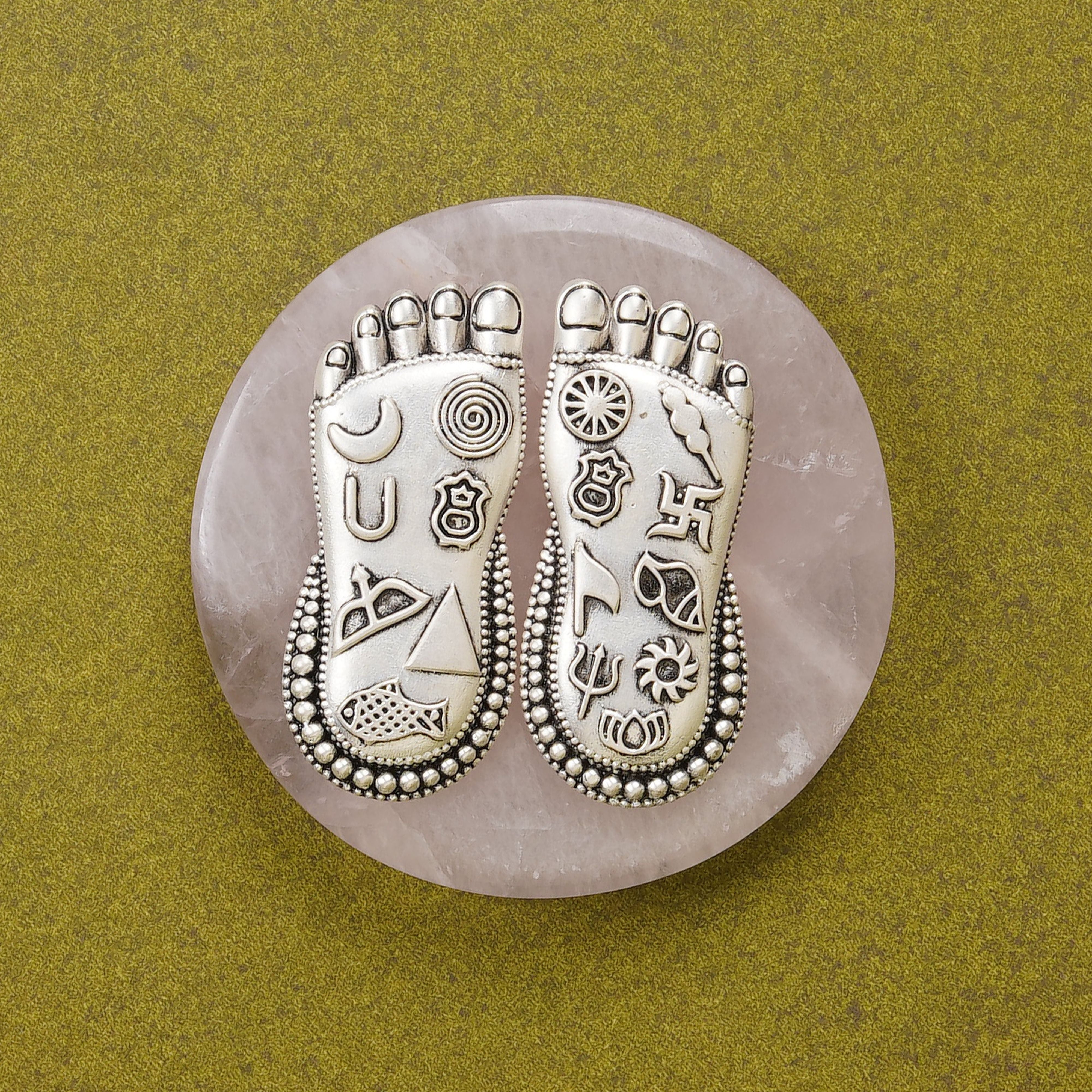 Lakshmi Charan on Wooden Plank/ Rose Quartz  Earthy & Auspicious