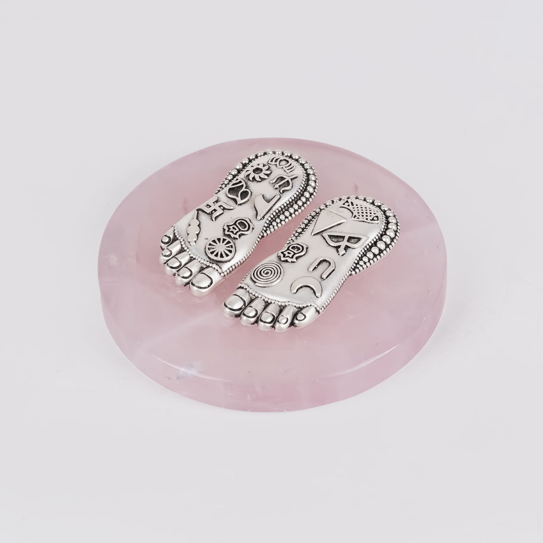 Lakshmi Charan on Wooden Plank/ Rose Quartz  Earthy & Auspicious