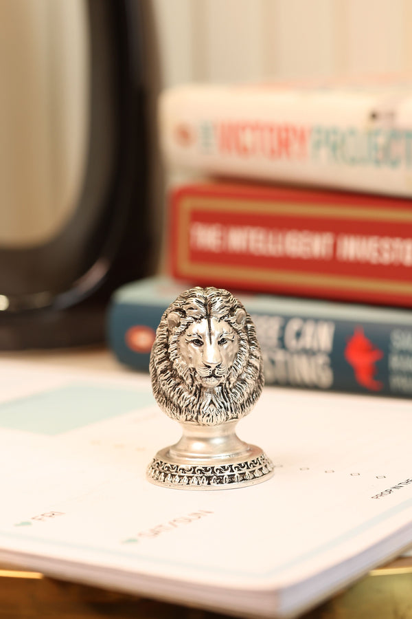 Lion Head Paperweight in Pure Silver Plating