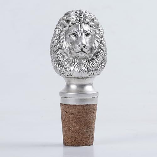 Lion Head Wine Bottle Stopper in Pure Silver Plating