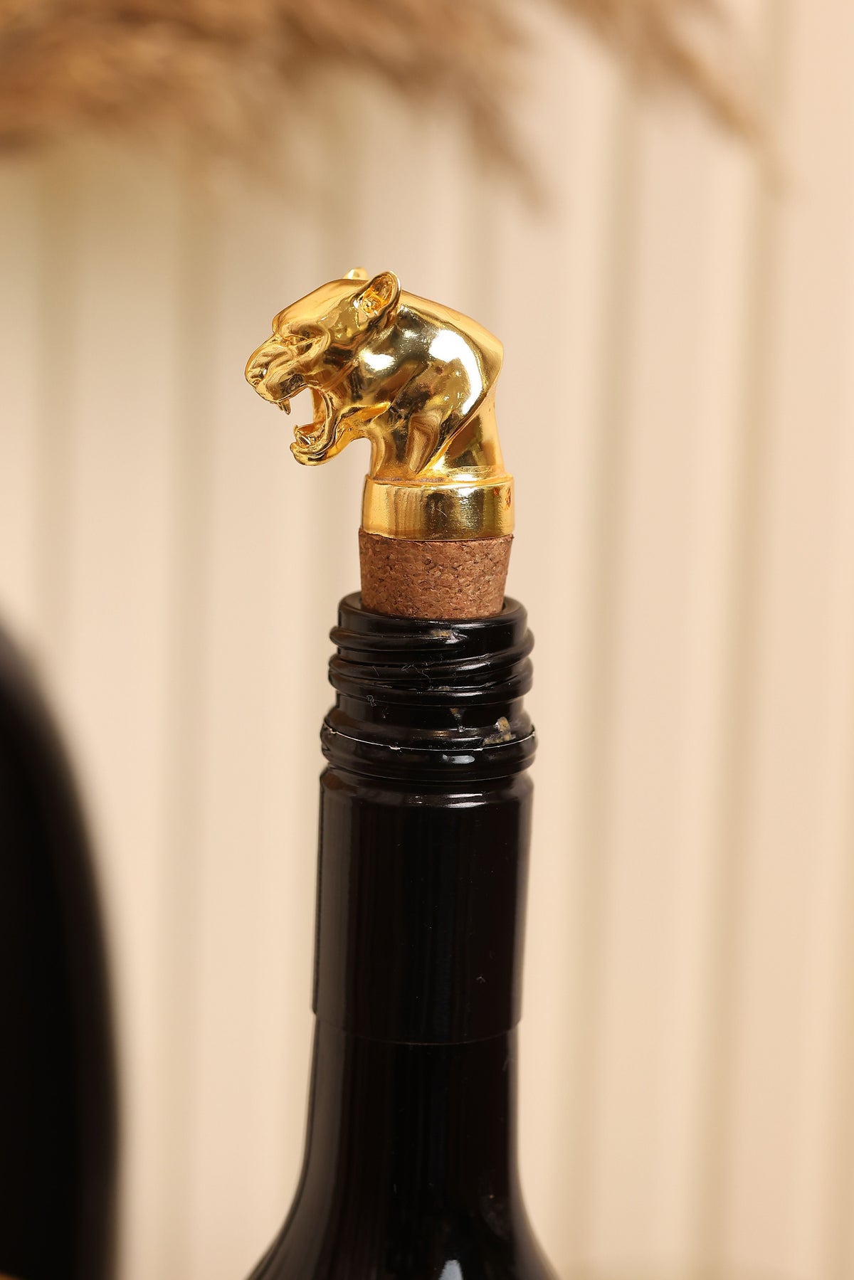 Roaring Panther Wine Bottle Stopper in gold plating