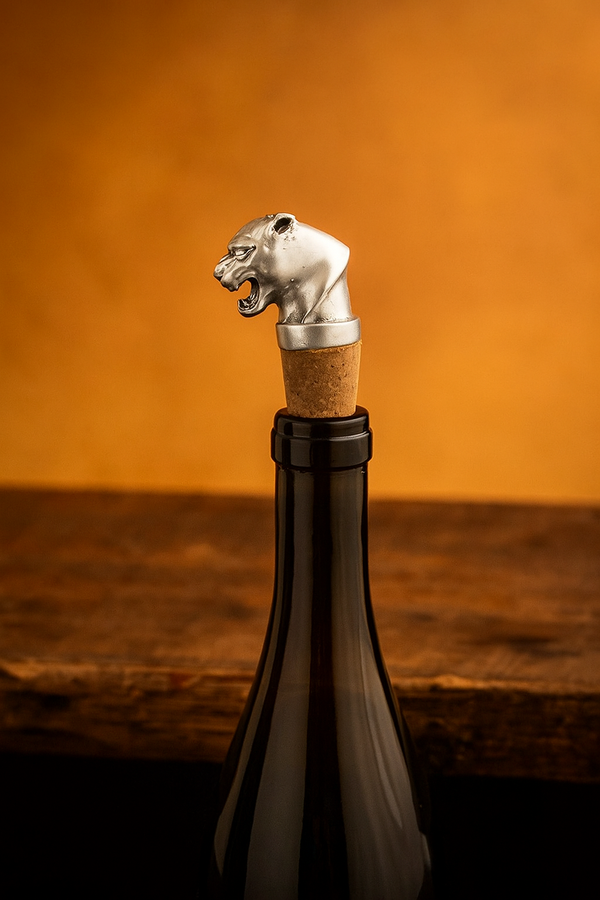 Roaring Panther Wine Bottle Stopper in Pure Silver Plating