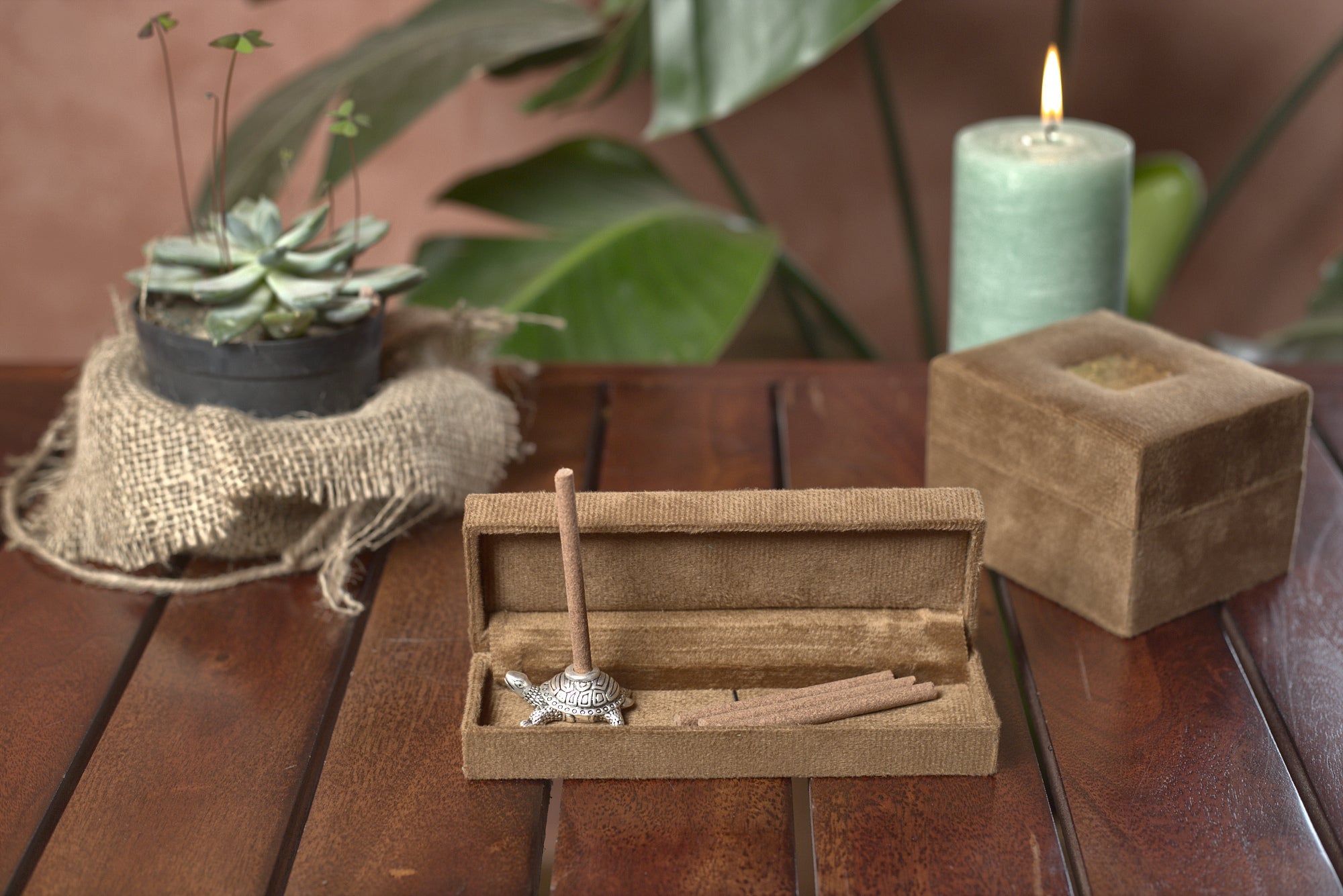 Turtle dhoop stand with Oudh incense sticks presented in its gift box