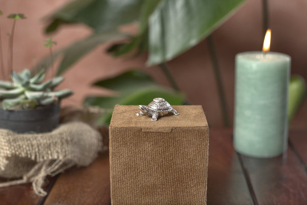 Pure silver-plated turtle dhoop stand shown from the side